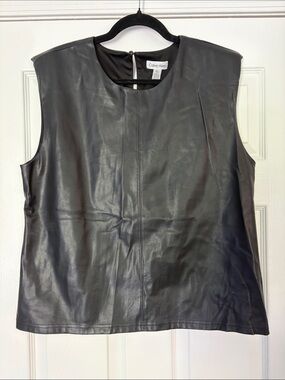 Calvin Klein Black Leather Sleeveless Shell